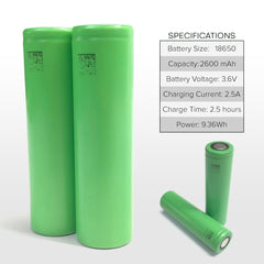 2-Pack Replacement IMR 18650 Flat Top Battery