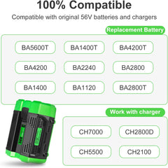 56V 5.0 Ah Replacement Extended Battery for EGO Electric Lawn Mower